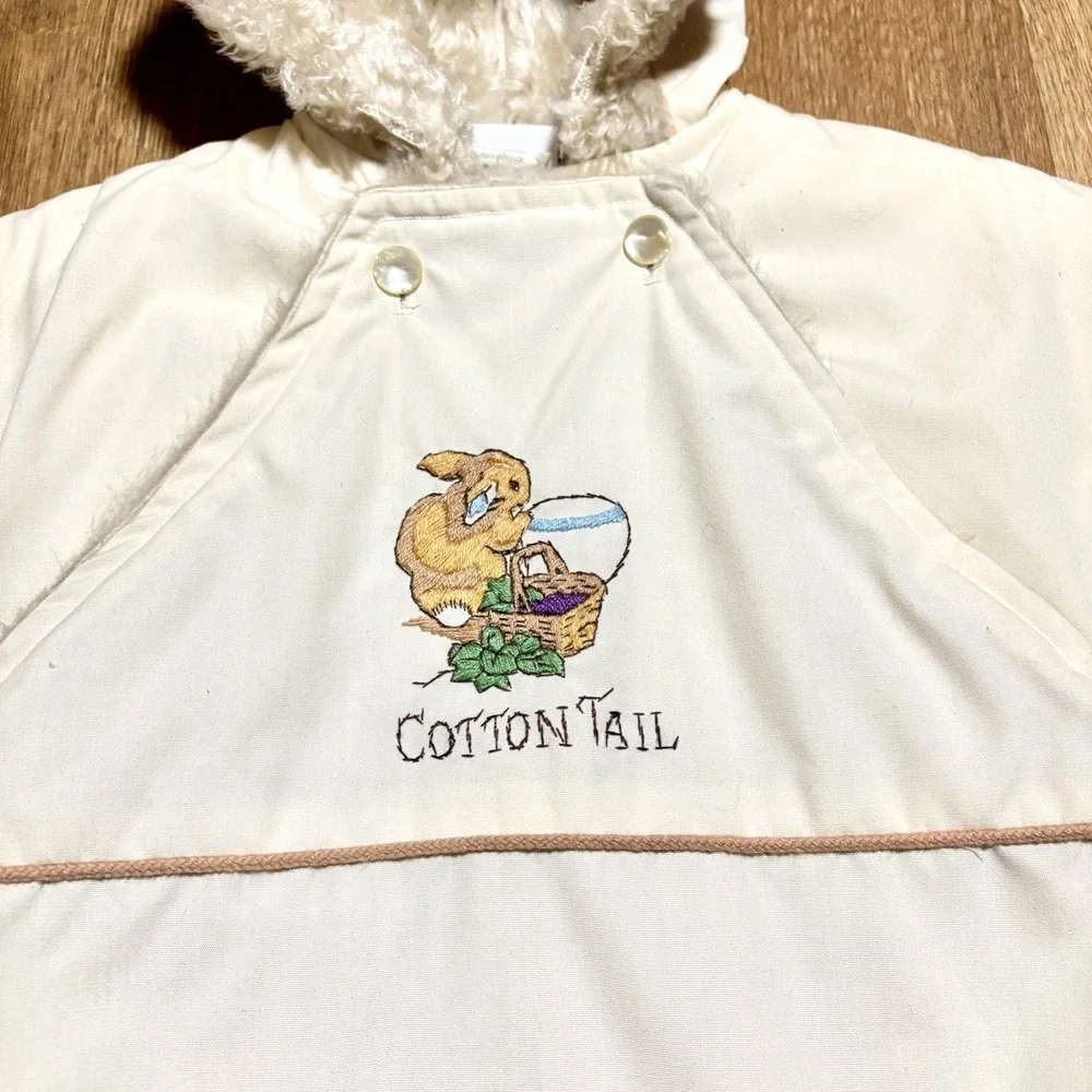 VTG Beatrix Potter Baby Bunting Snowsuit Peter Rabbit Embroidery Fur Hand Covers